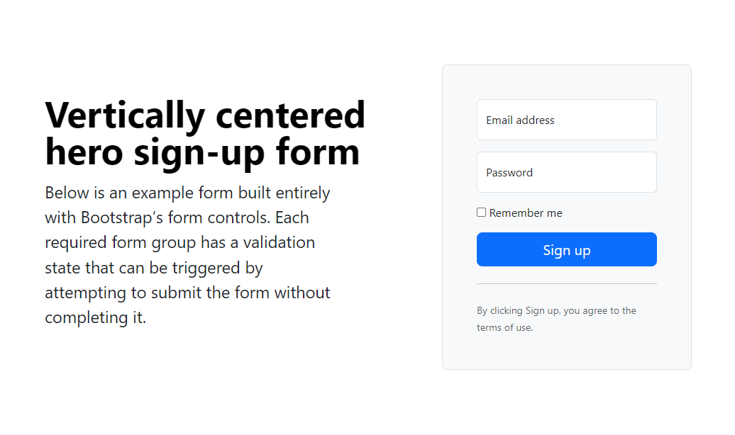 Vertically centered hero sign-up form Layout